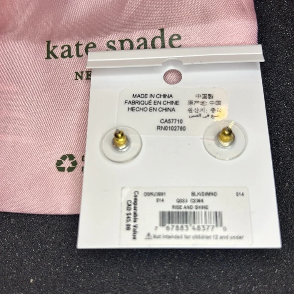 NWT Kate Spade Black Diamond Rise and Shine Earrings W bag